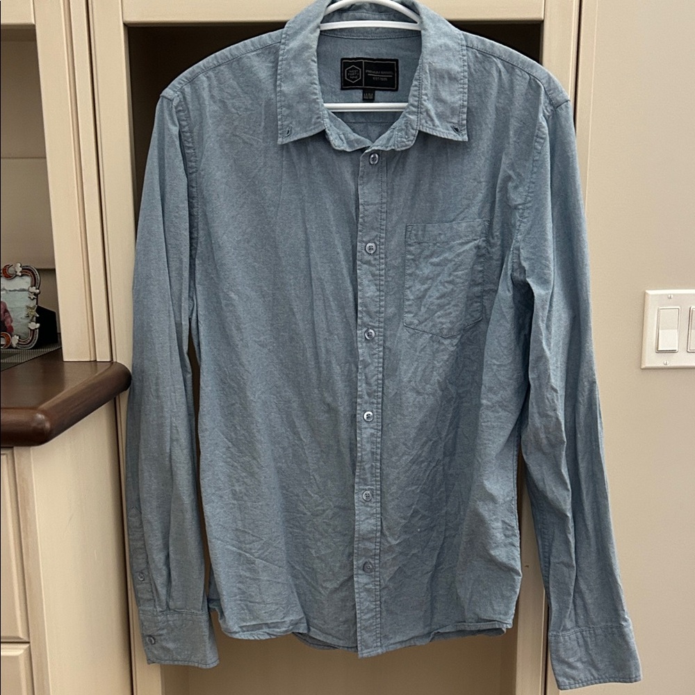 Casual Slate Blue Button-Down Shirt